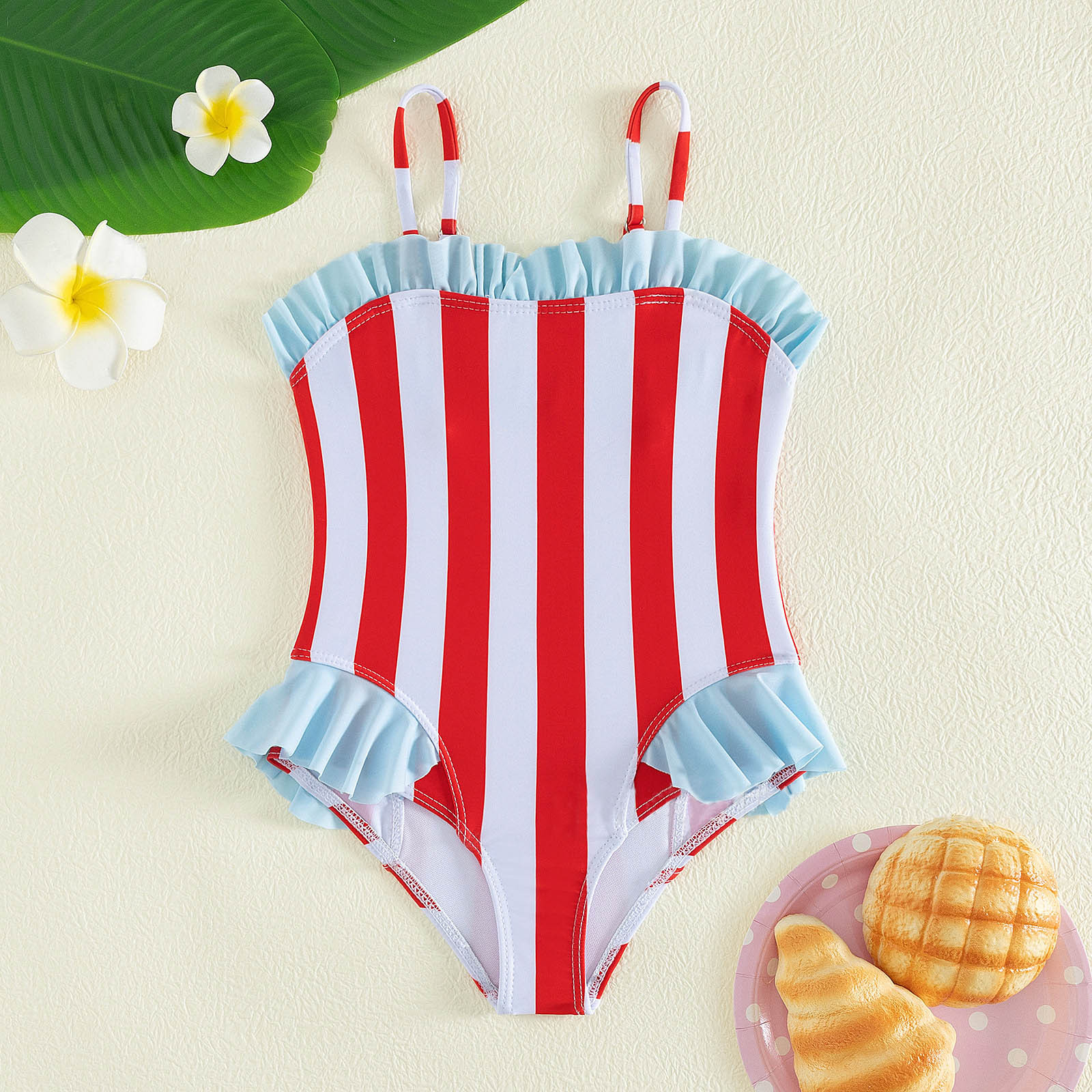 Landzoo Kids Girls Summer Independence Day Striped Design 1 Piece Swimwear Children's Swimsuit Bikini Cute Breathable Cozy Babys Swimwear